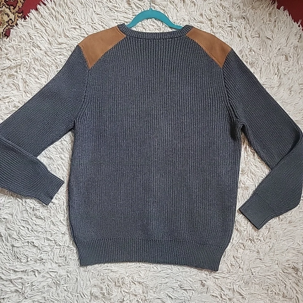 J.Crew Woodsman Knit Sweater Leather Shoulder Patches Cotton Gray Size Large L ✨